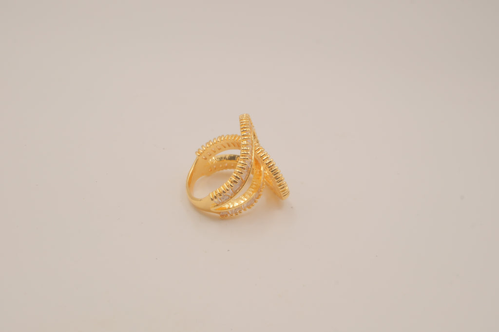 Gold tone baguette rhinestones Swirl Wrap statement ring