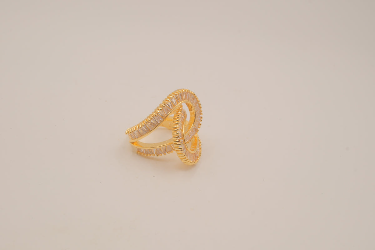 Gold tone baguette rhinestones Swirl Wrap statement ring