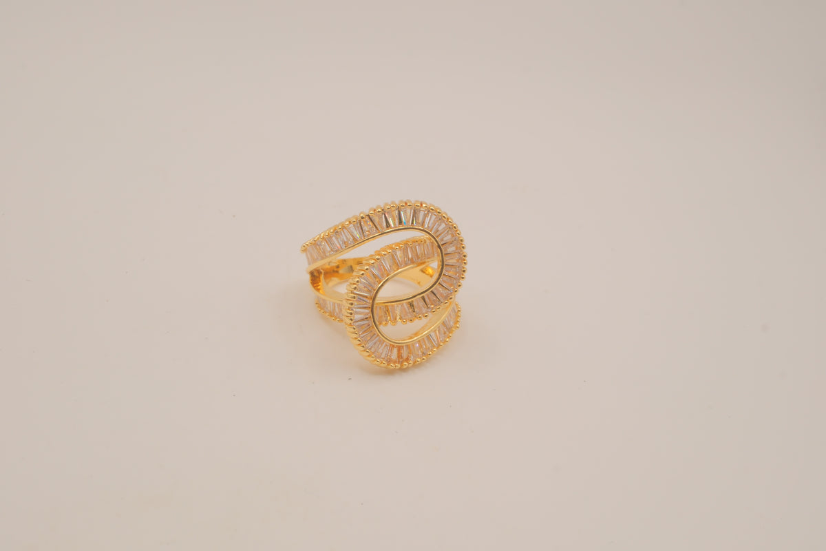 Gold tone baguette rhinestones Swirl Wrap statement ring