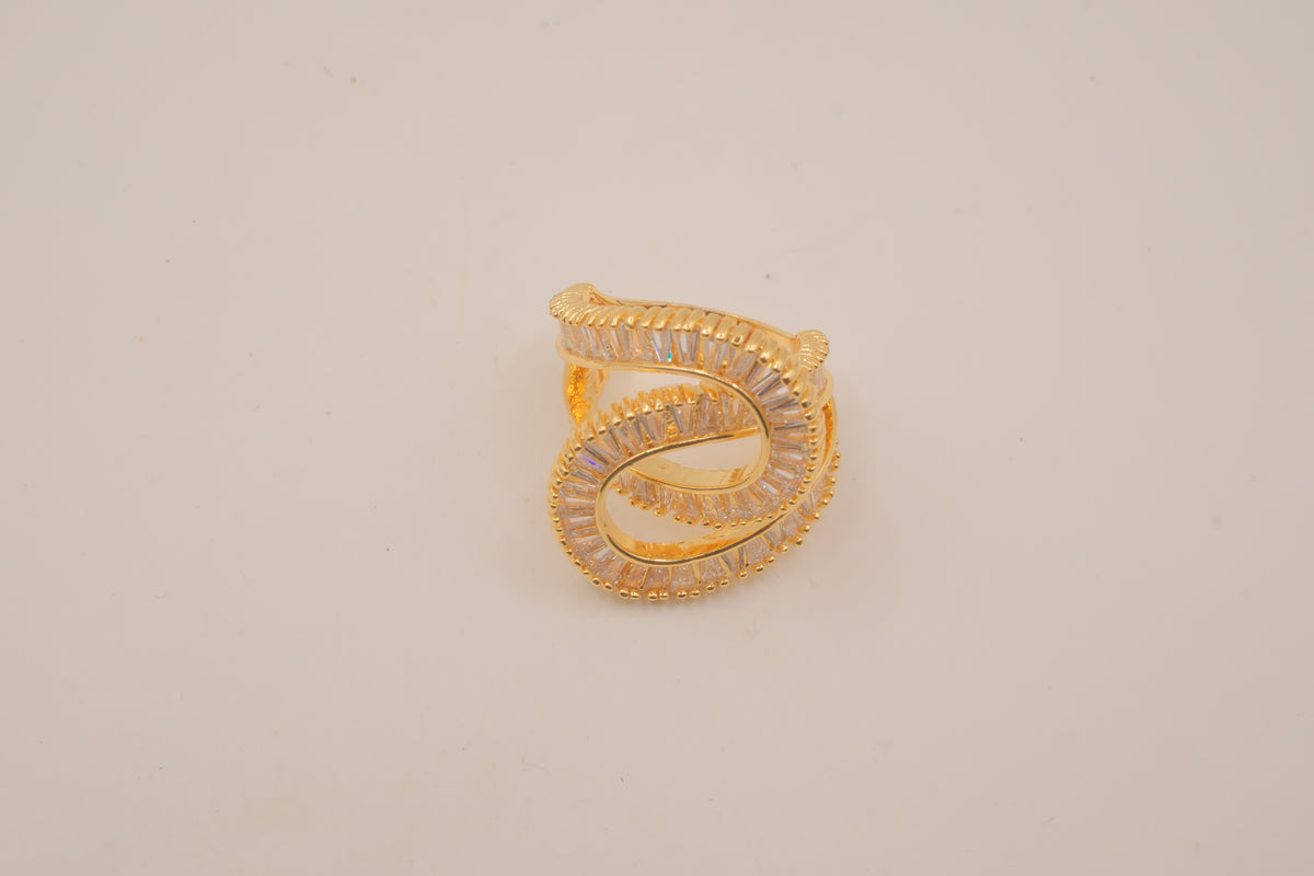 Gold tone baguette rhinestones Swirl Wrap statement ring
