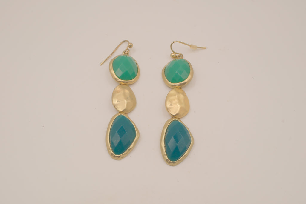Vintage Gold tone Green statement dangle earrings