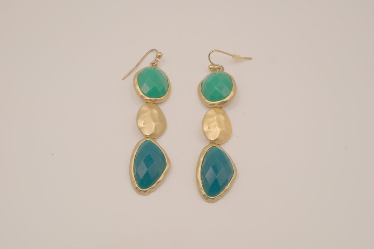 Vintage Gold tone Green statement dangle earrings