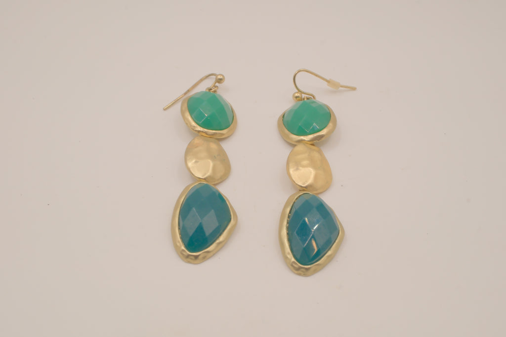 Vintage Gold tone Green statement dangle earrings
