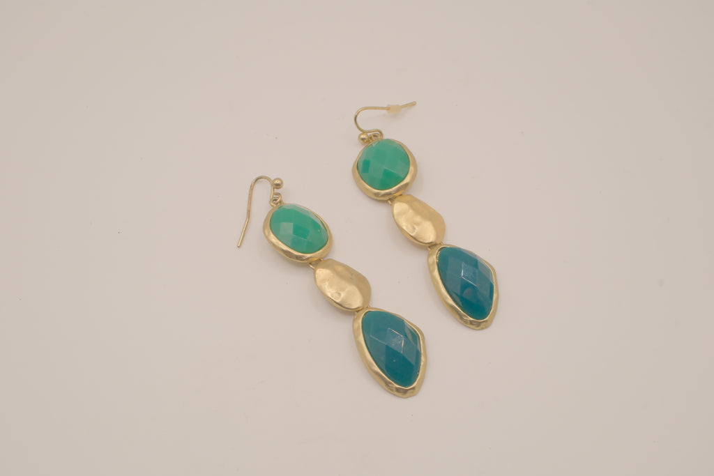 Vintage Gold tone Green statement dangle earrings