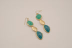 Vintage Gold tone Green statement dangle earrings
