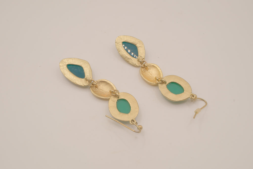 Vintage Gold tone Green statement dangle earrings