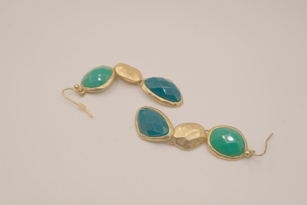 Vintage Gold tone Green statement dangle earrings