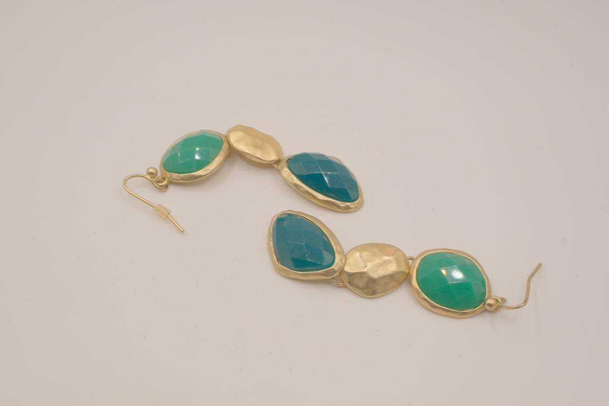 Vintage Gold tone Green statement dangle earrings
