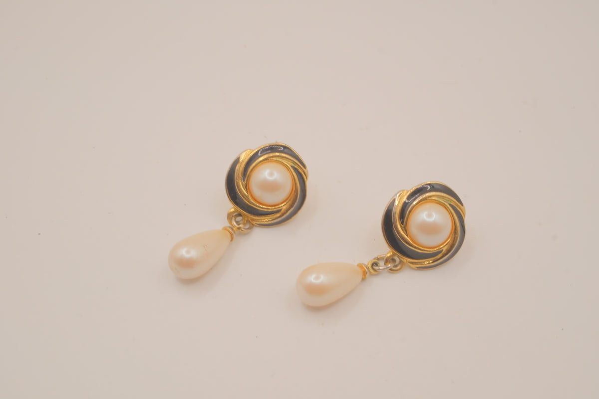 Vintage faux pear and enamel drop earrings