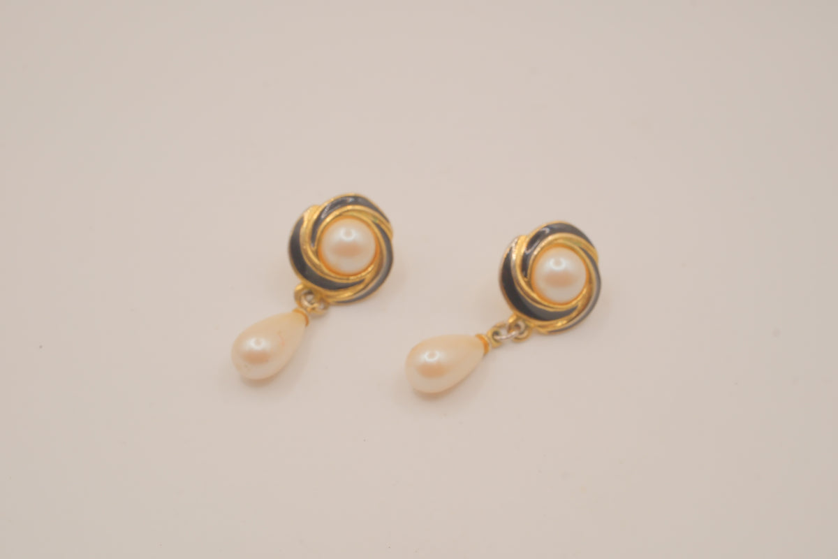 Vintage faux pear and enamel drop earrings