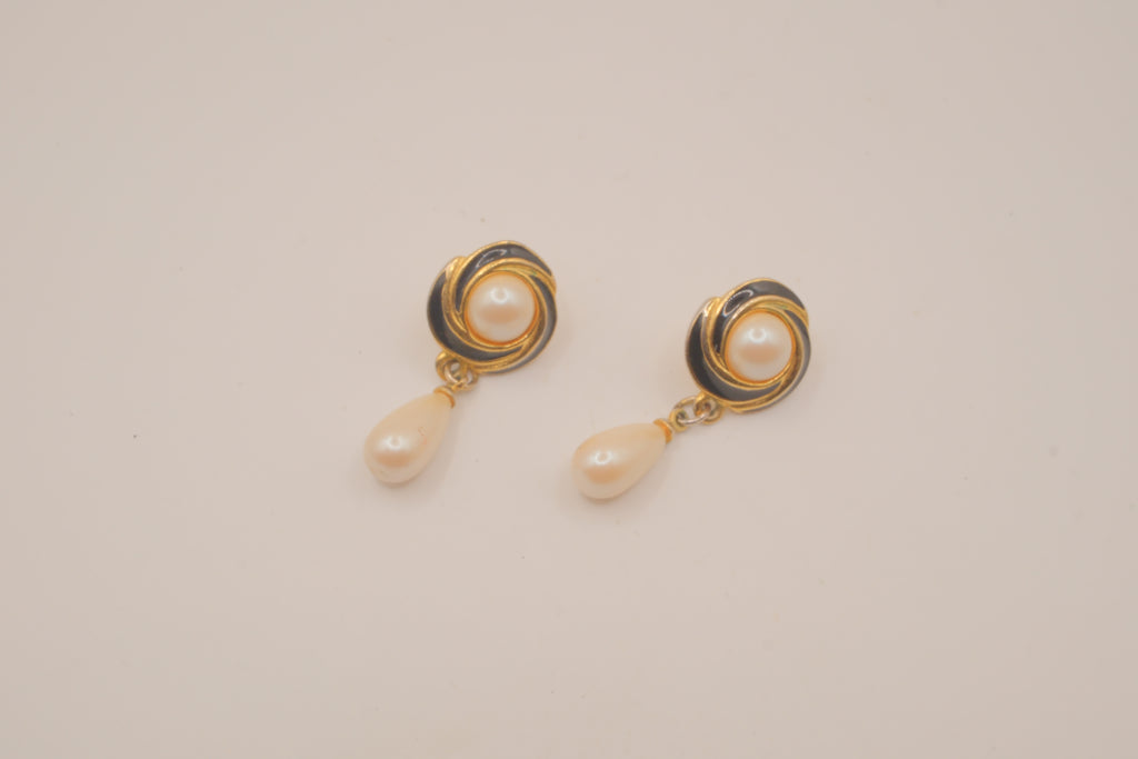 Vintage faux pear and enamel drop earrings