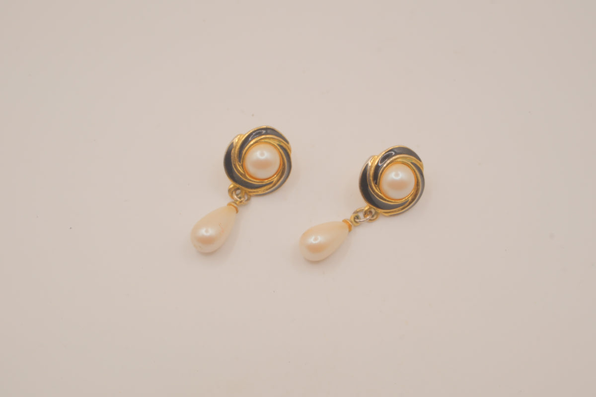 Vintage faux pear and enamel drop earrings