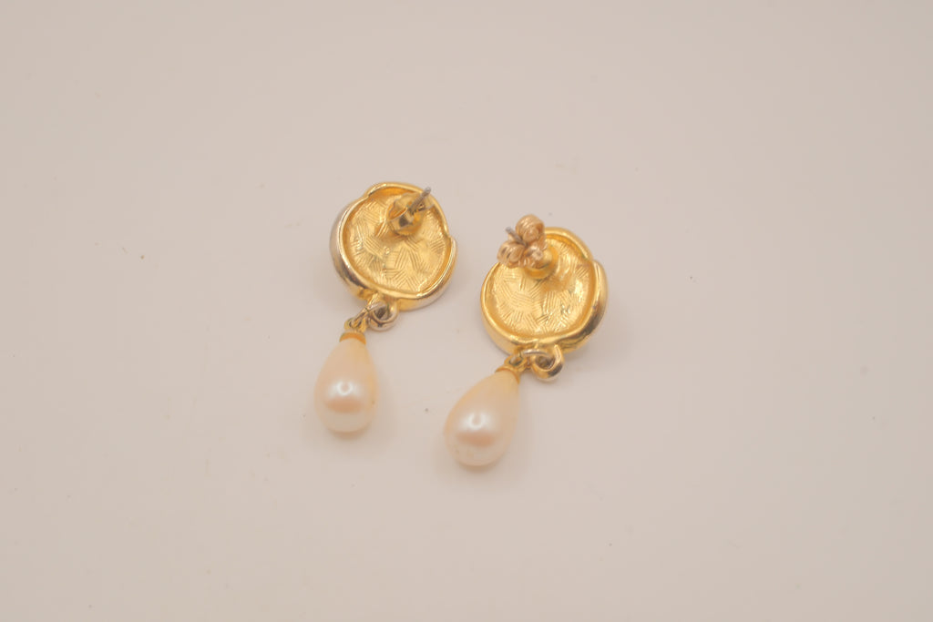 Vintage faux pear and enamel drop earrings