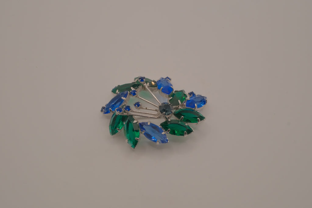 Vintage Blue and Green rhinestone brooch