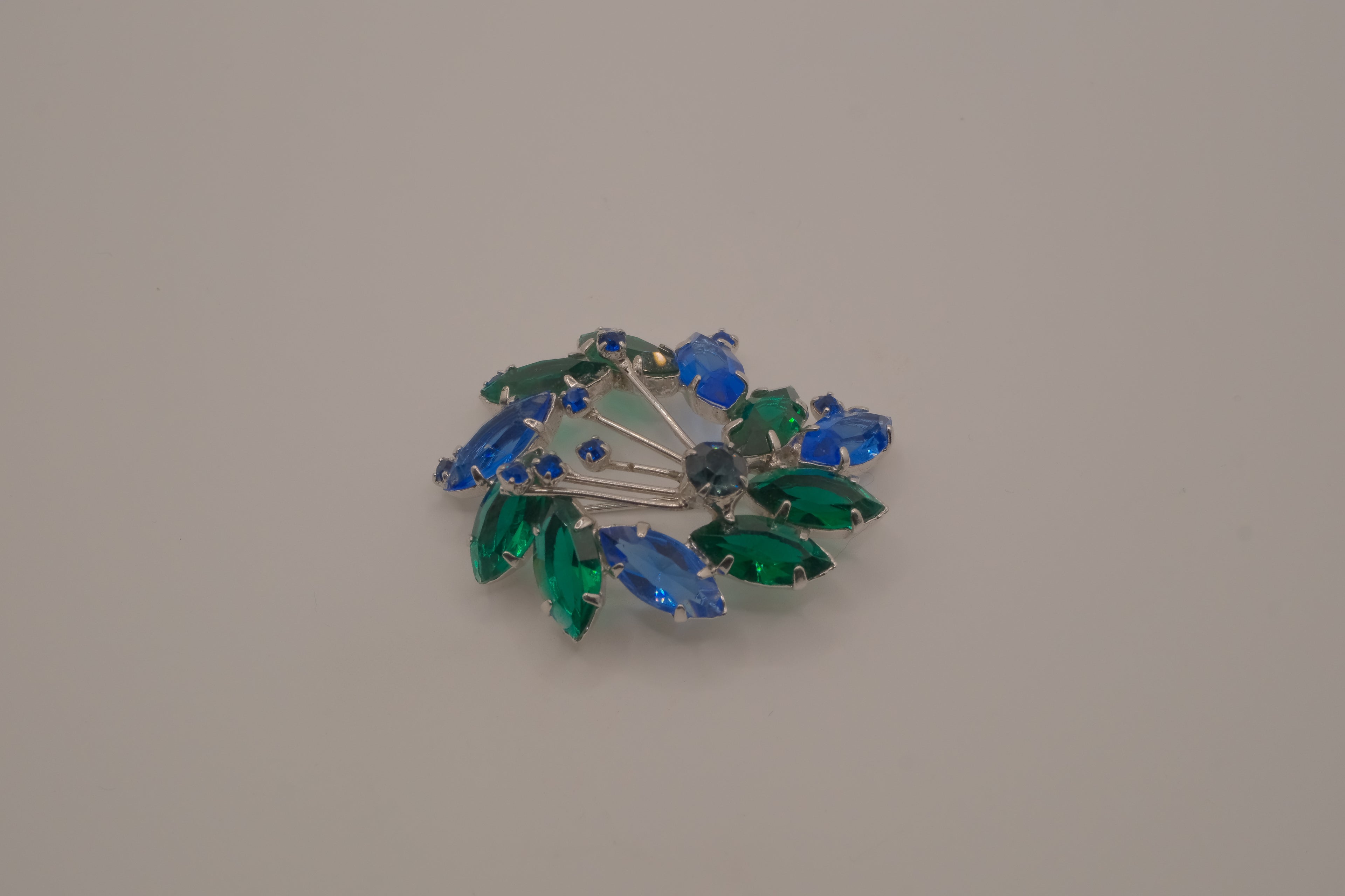 Vintage Blue and Green rhinestone brooch