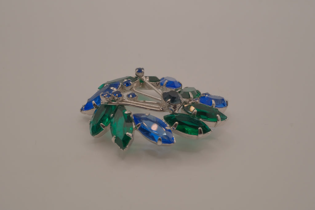 Vintage Blue and Green rhinestone brooch