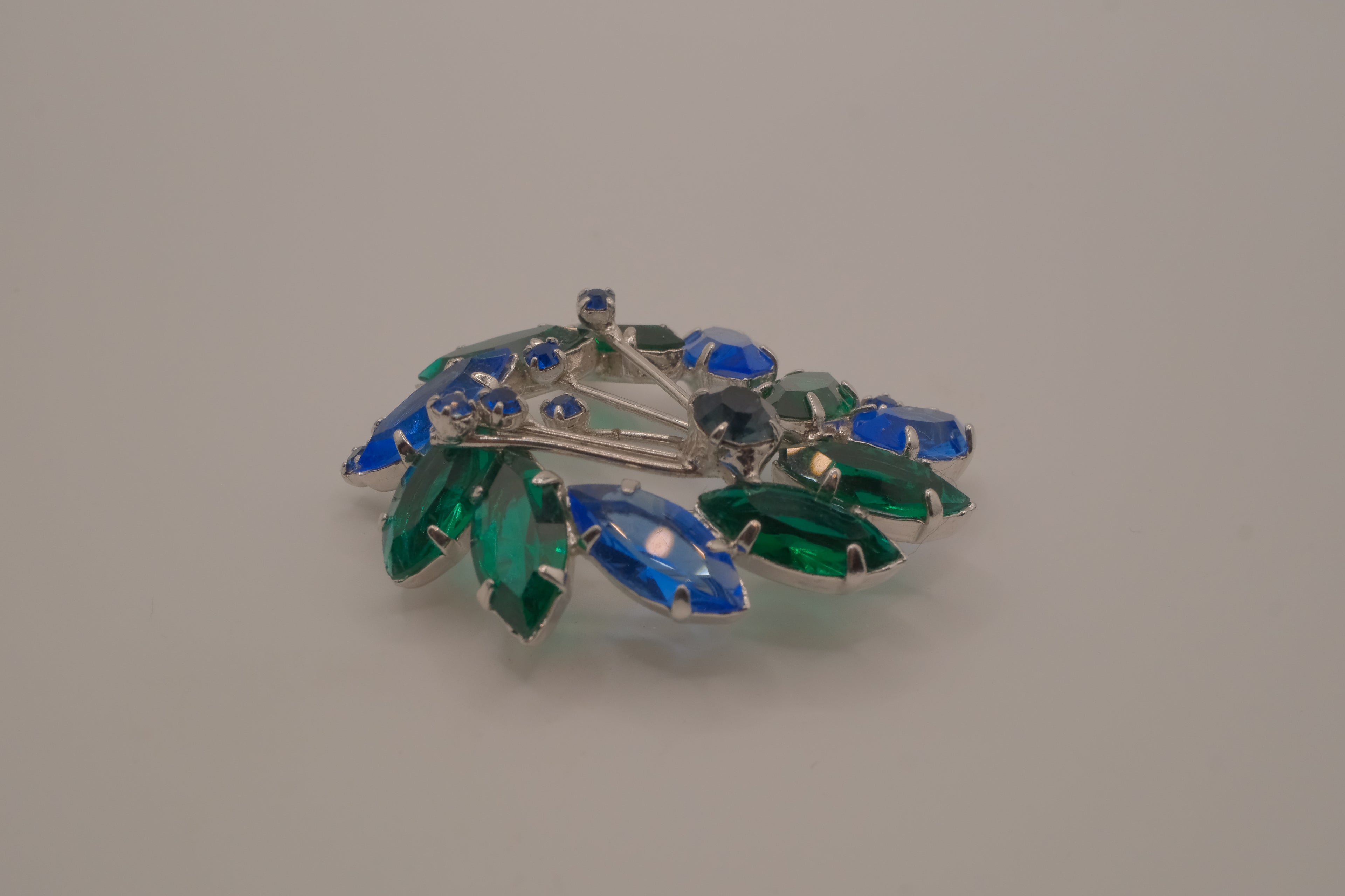 Vintage Blue and Green rhinestone brooch