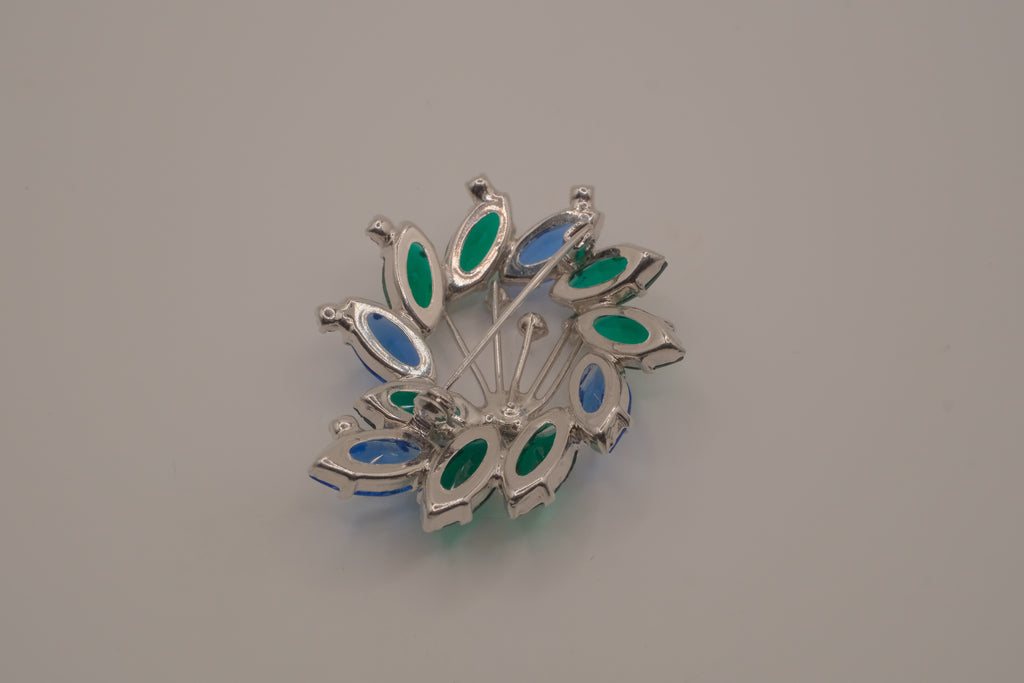 Vintage Blue and Green rhinestone brooch