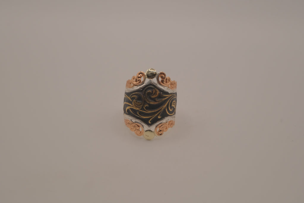 Reworked hand-engraved scrollwork ring