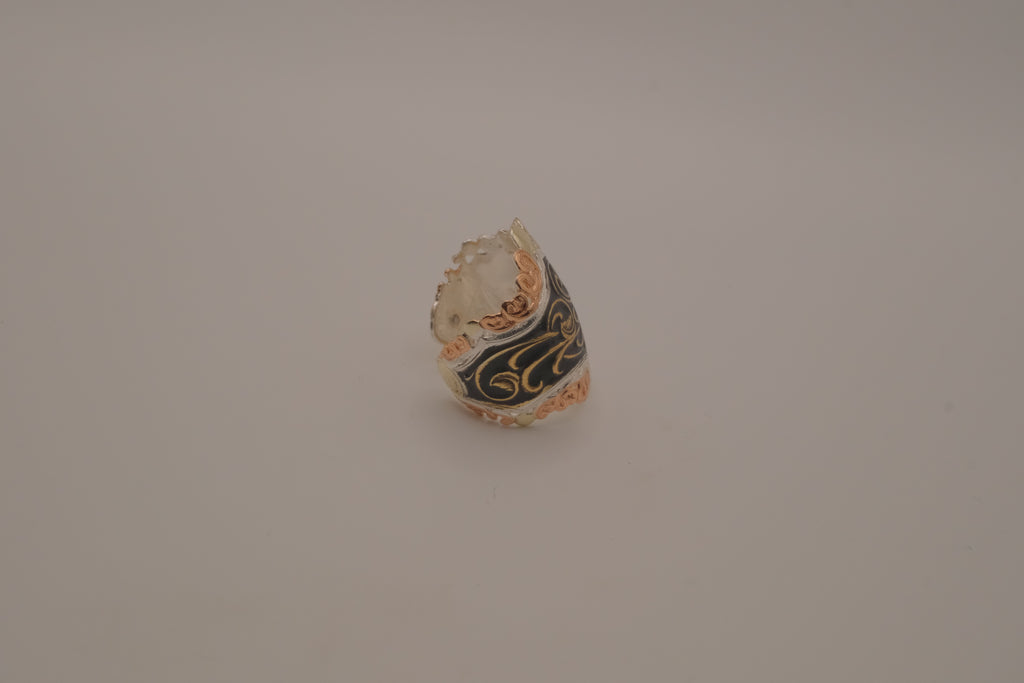 Reworked hand-engraved scrollwork ring