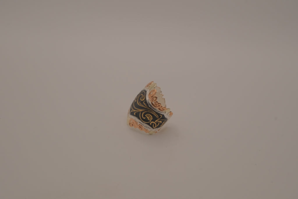 Reworked hand-engraved scrollwork ring