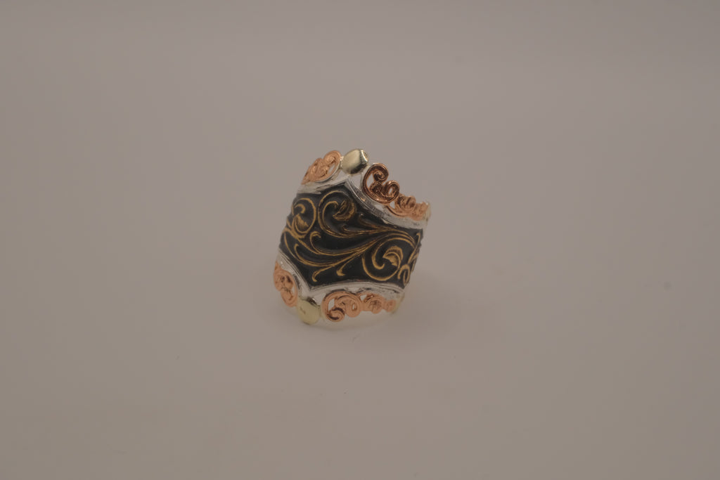 Reworked hand-engraved scrollwork ring