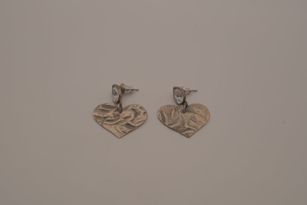 Vintage textured heart dangle post earrings
