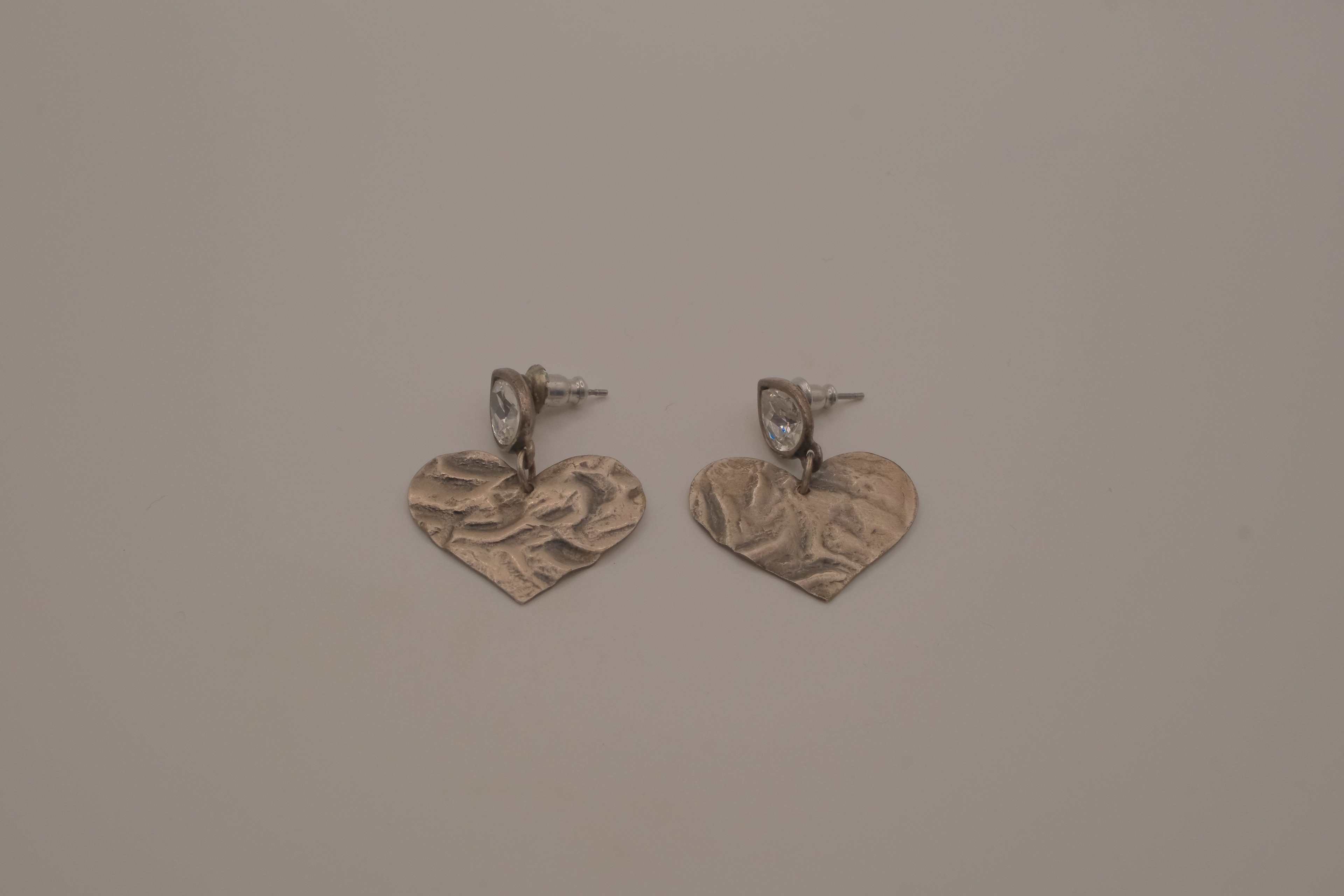 Vintage textured heart dangle post earrings