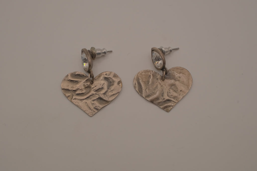 Vintage textured heart dangle post earrings