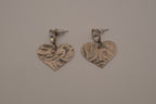 Vintage textured heart dangle post earrings