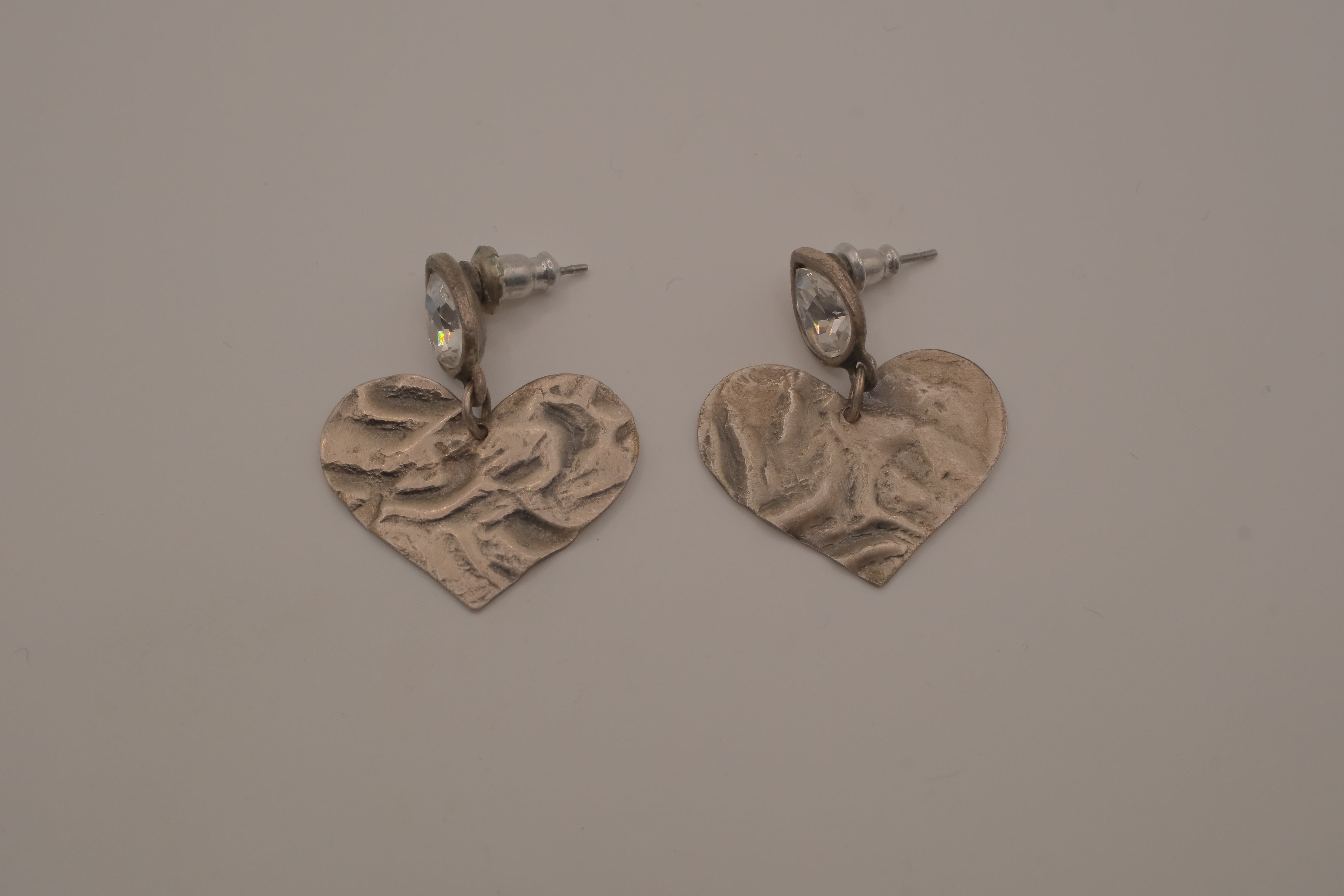 Vintage textured heart dangle post earrings