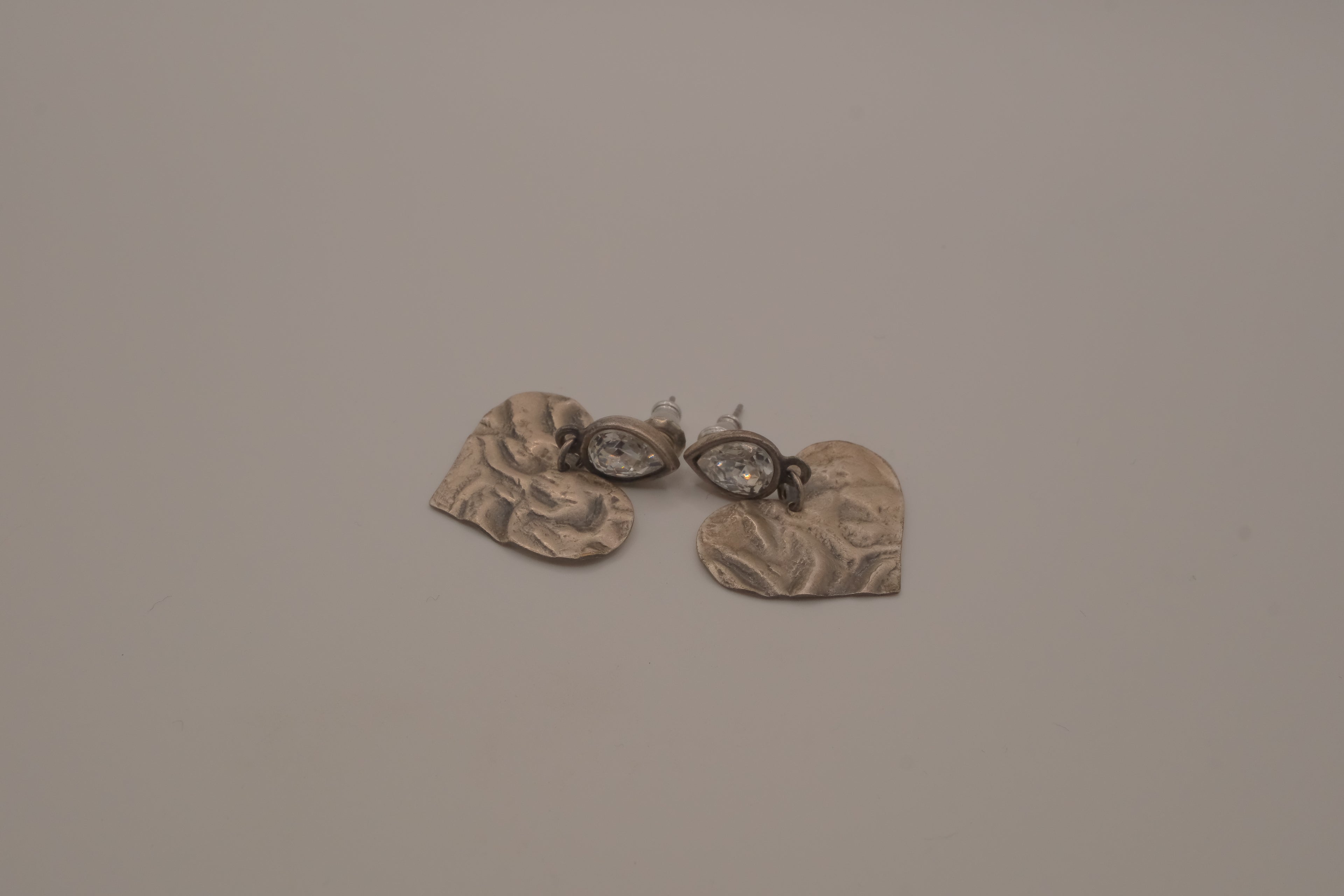 Vintage textured heart dangle post earrings