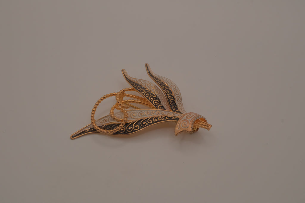 Vintage Spanish Toledo Damascene sword plant brooch