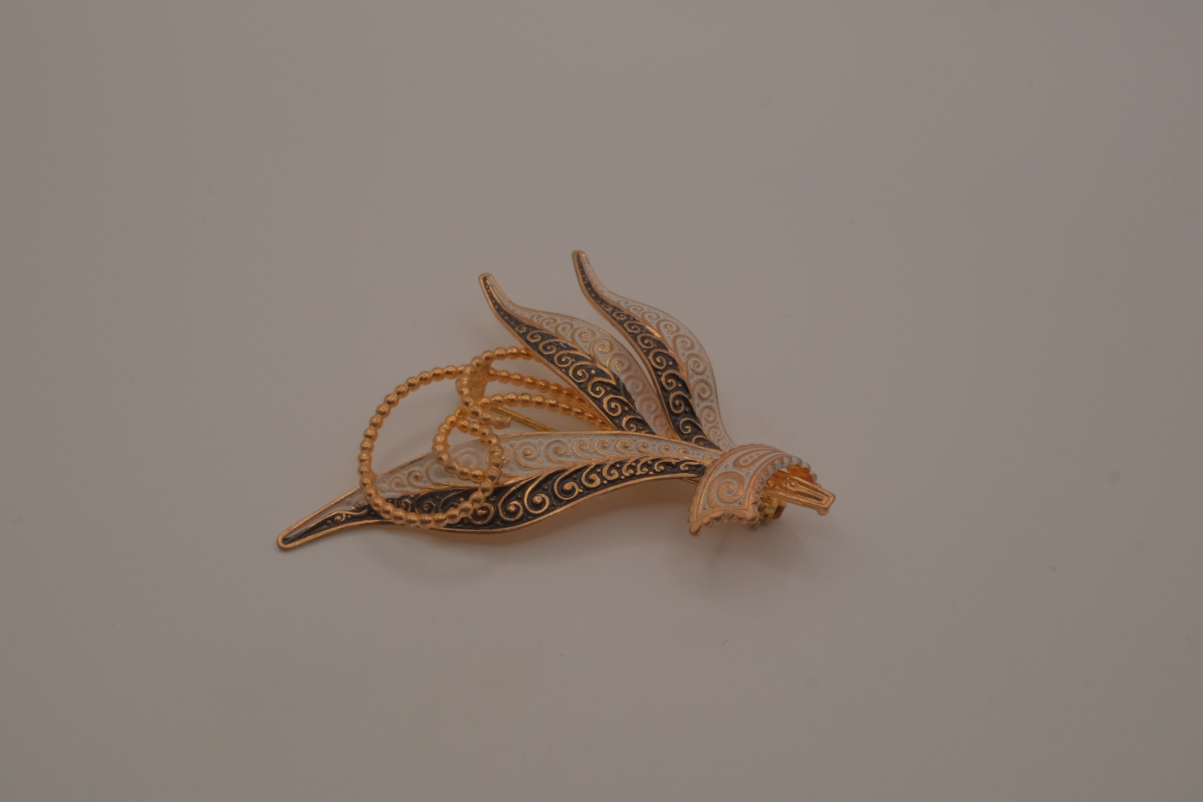 Vintage Spanish Toledo Damascene sword plant brooch
