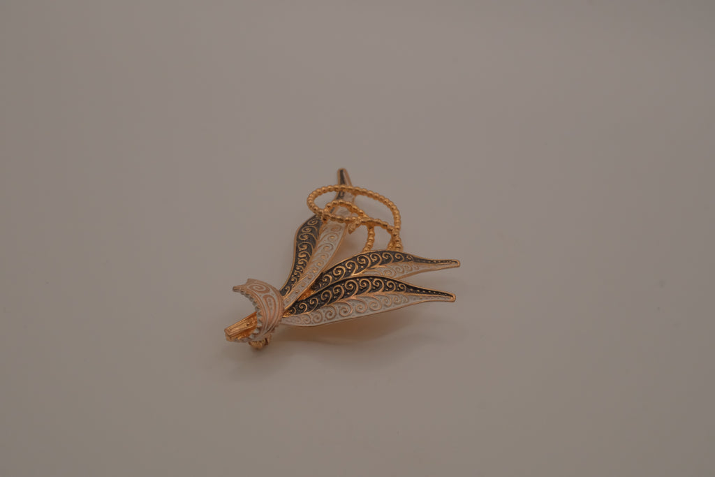 Vintage Spanish Toledo Damascene sword plant brooch