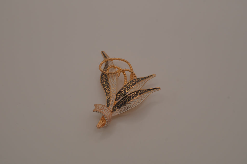 Vintage Spanish Toledo Damascene sword plant brooch