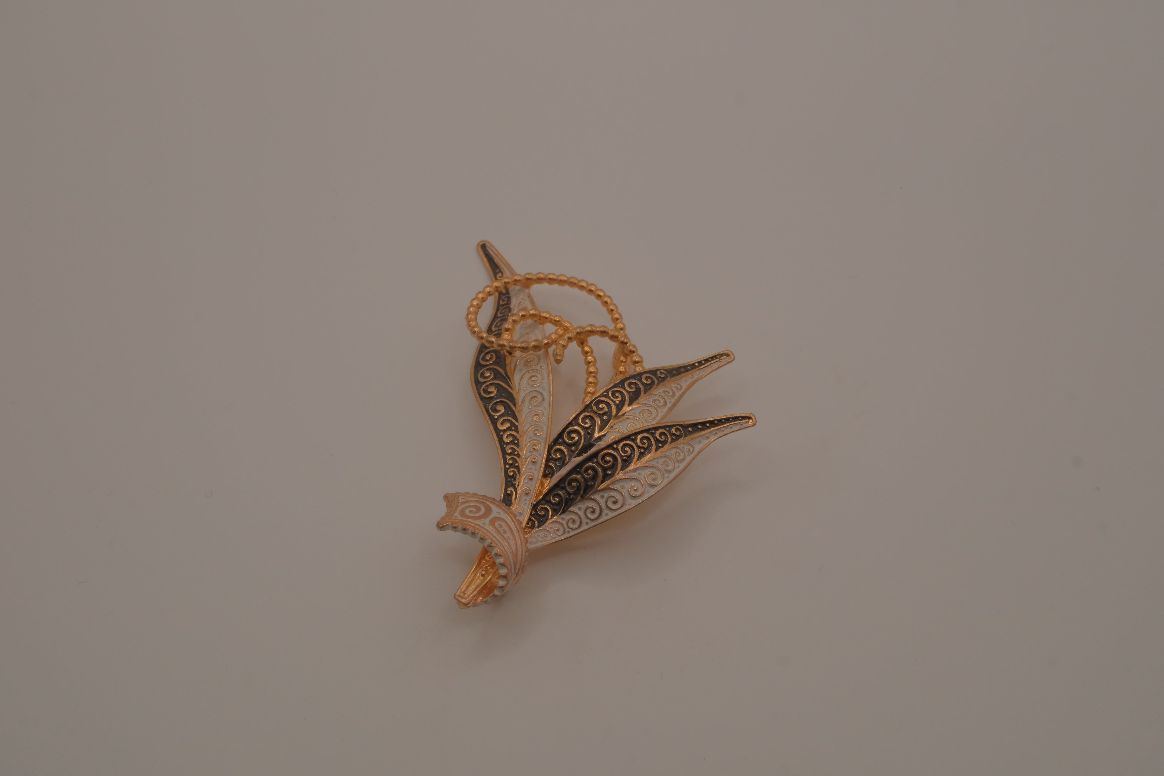 Vintage Spanish Toledo Damascene sword plant brooch
