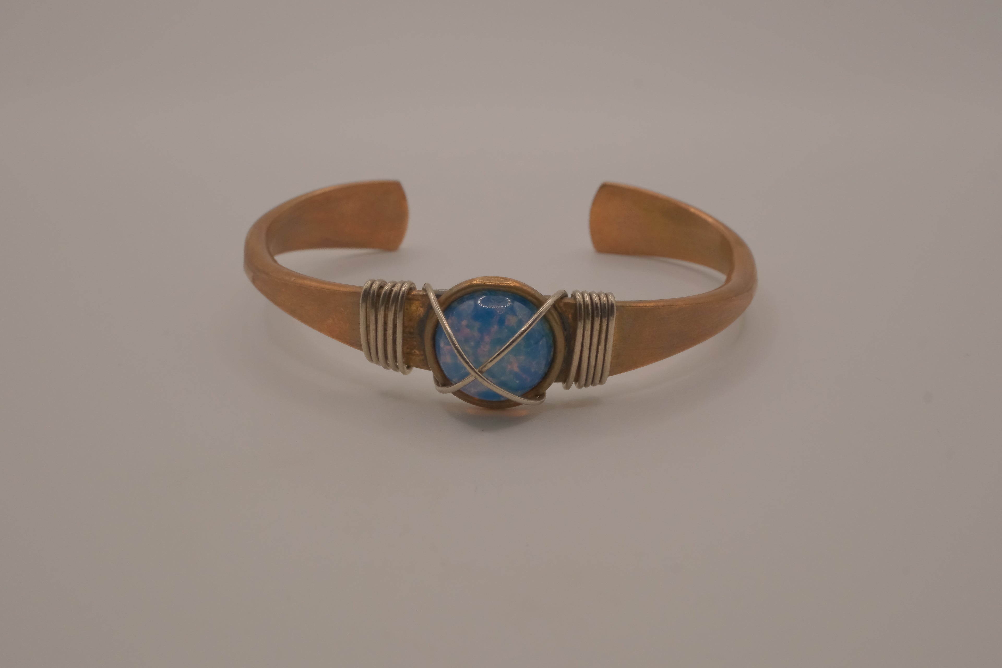 Vintage Blue Opal copper cuff bracelet