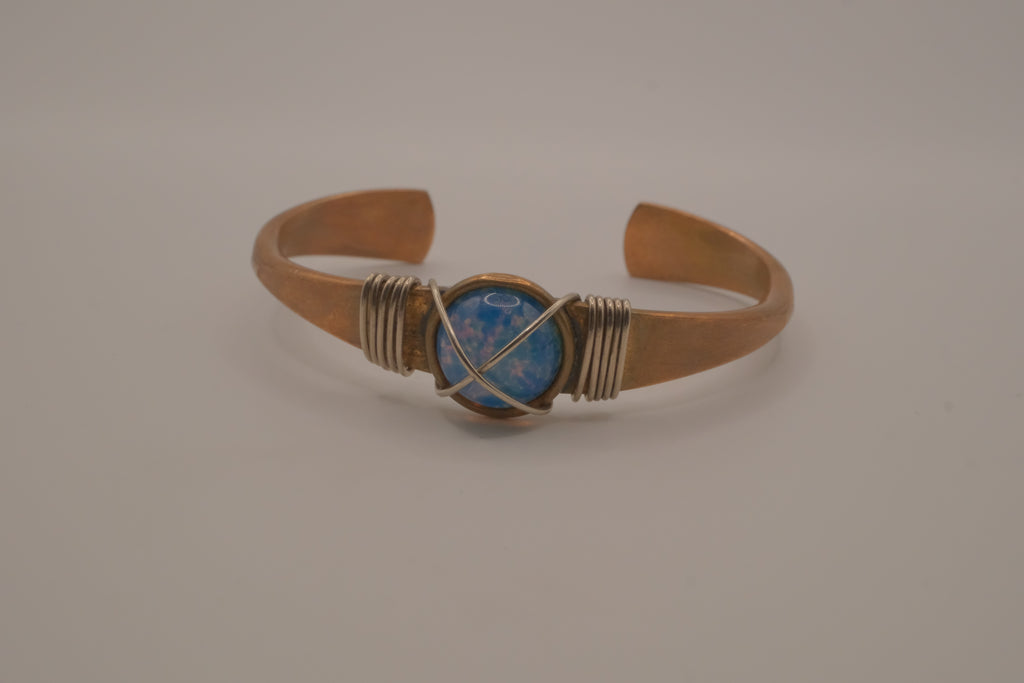 Vintage Blue Opal copper cuff bracelet