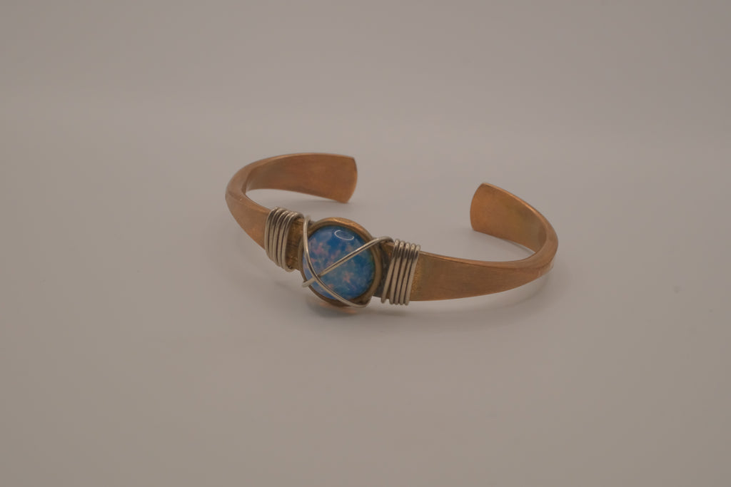 Vintage Blue Opal copper cuff bracelet
