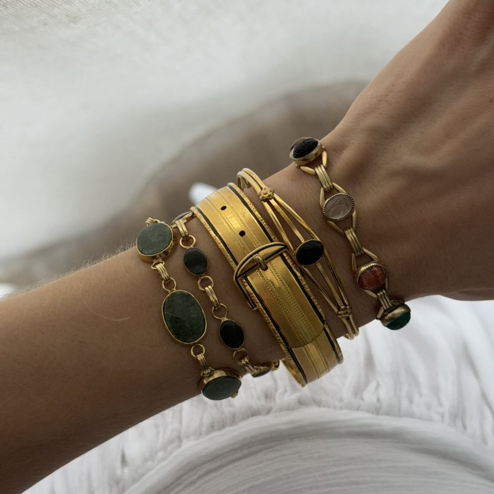 Vintage Gold-Filled Multi-Gemstone Scarab Bracelet