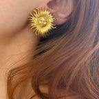Vintage Gold Sun Statement Clip-On Earrings