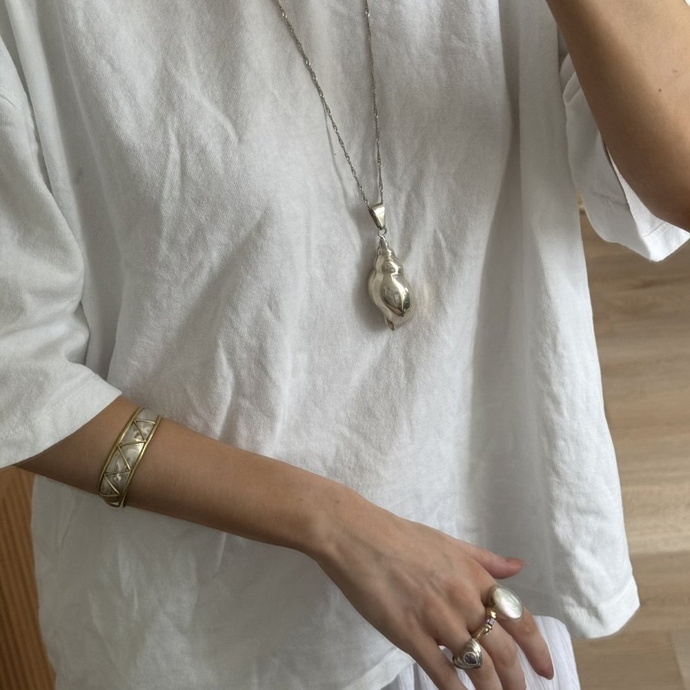 Vintage Sterling Silver Statement Seashell Necklace