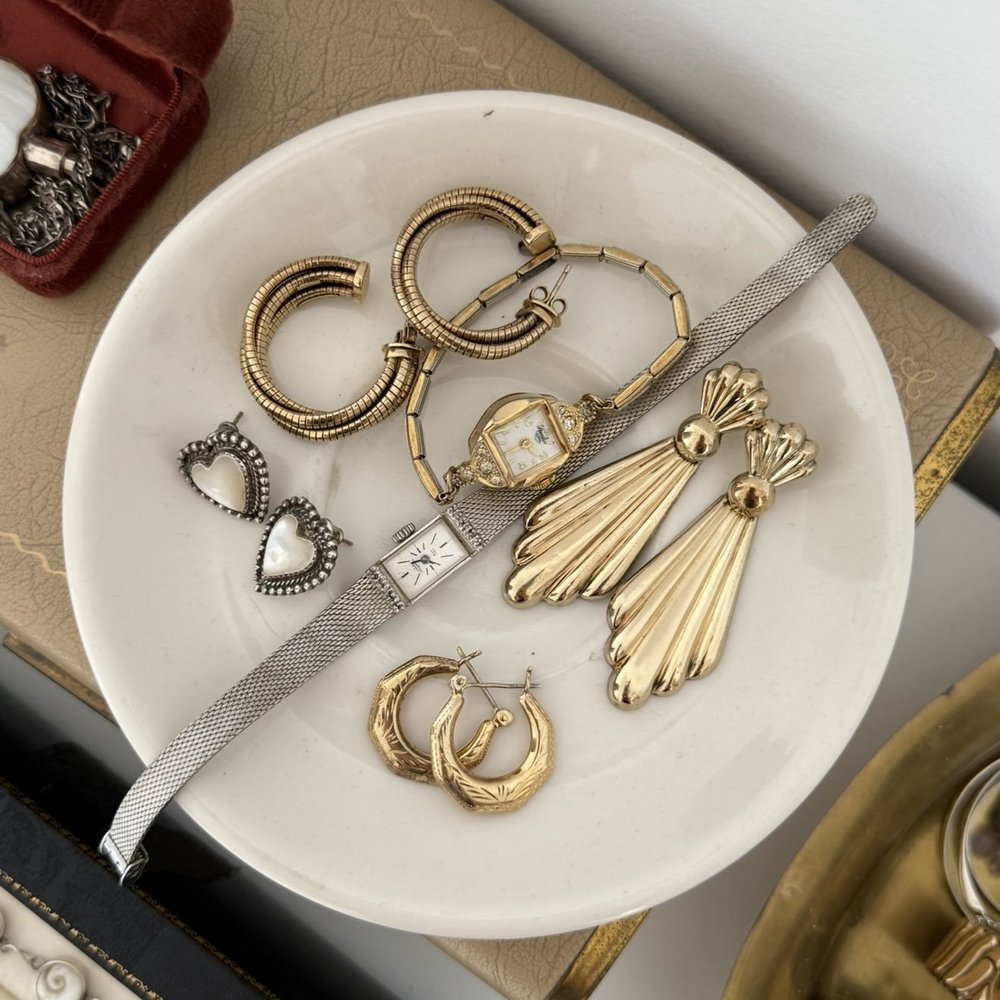 Vintage Sterling Silver Gold Etched Hoops